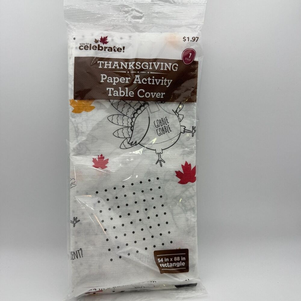 Vintage Way To Celebrate! Thanksgiving Paper Activity Table Cover 54" X 88" NOS